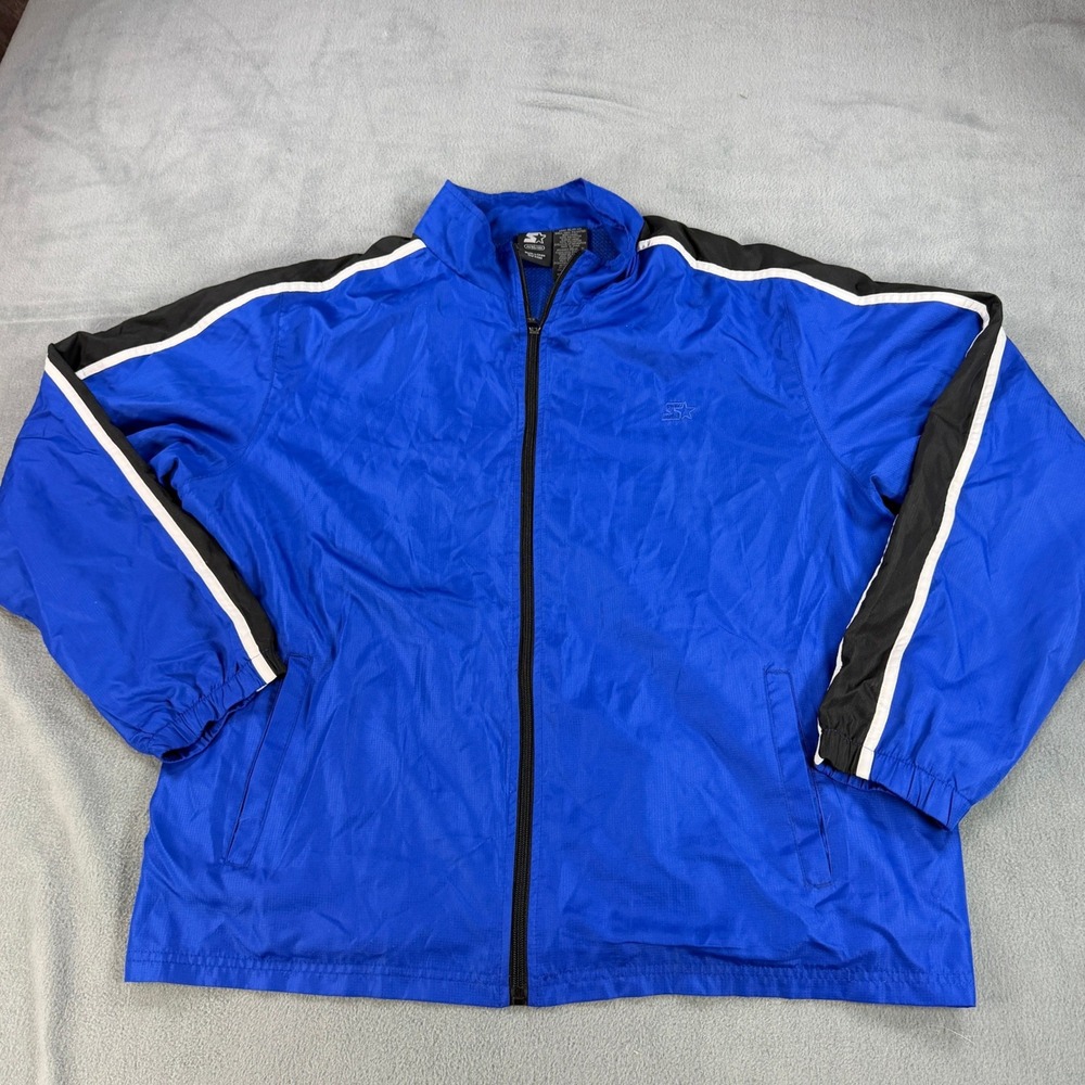 Vintage Starter Windbreaker Jacket Mens XL Royal Blue Full Zip Striped Athletic